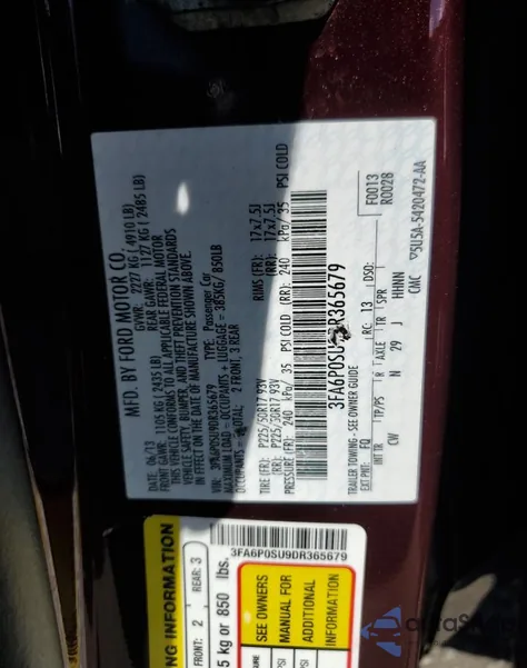 2013 Ford Fusion Titanium Phev z USA, uszkodzony, nr VIN 3FA6P0SU9DR365679